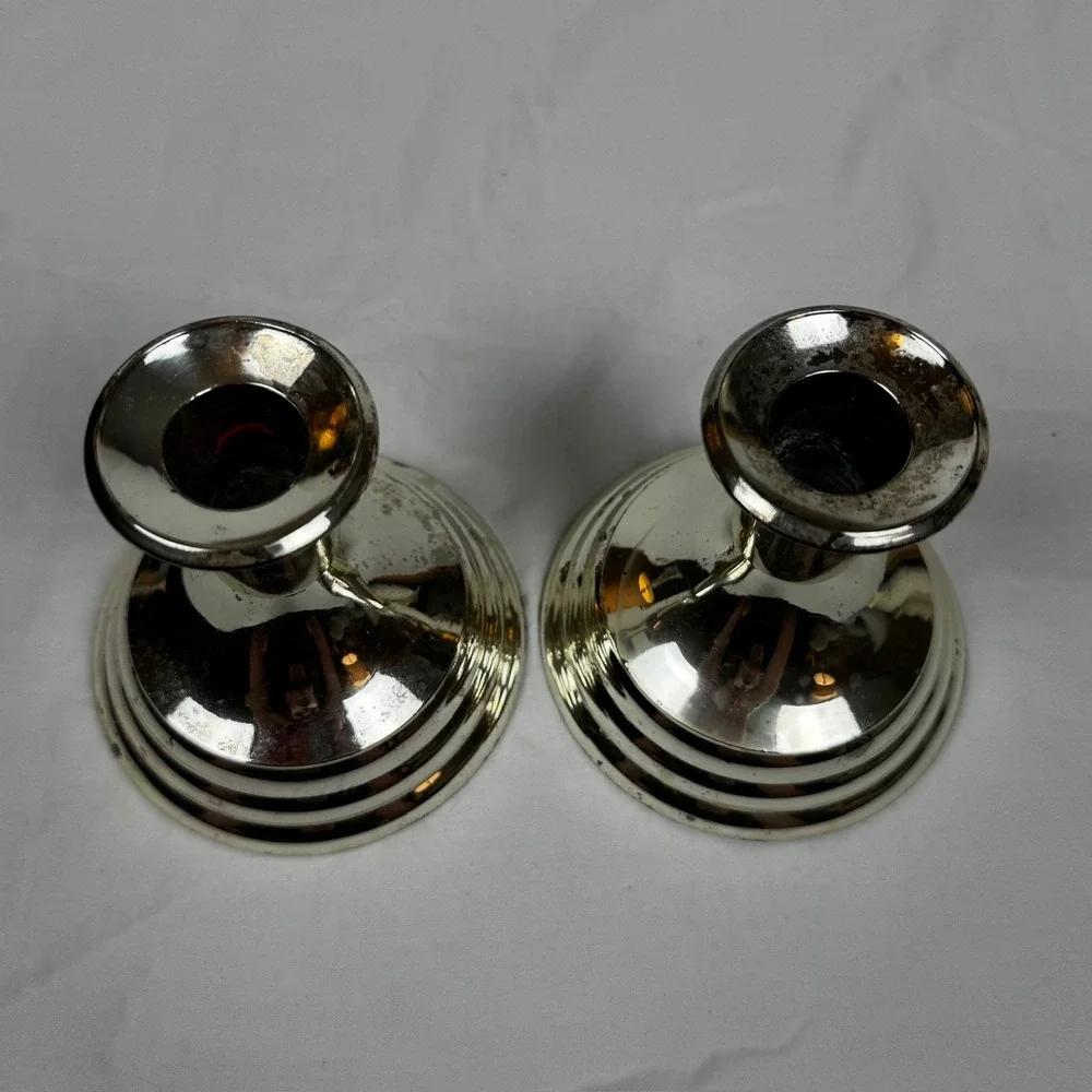 FB Rogers Silverplate Candlestick Holders Vintage Weighted Set of 2 Japan 4 inch